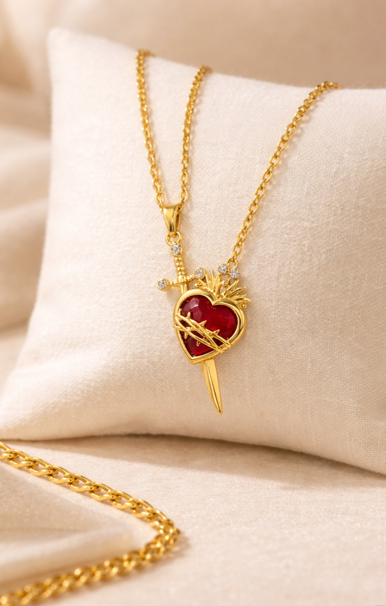 Set Amor Valiente - Collar Corazón y Espada