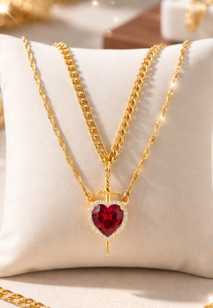 Set Amor Valiente - Collar Corazón y Espada